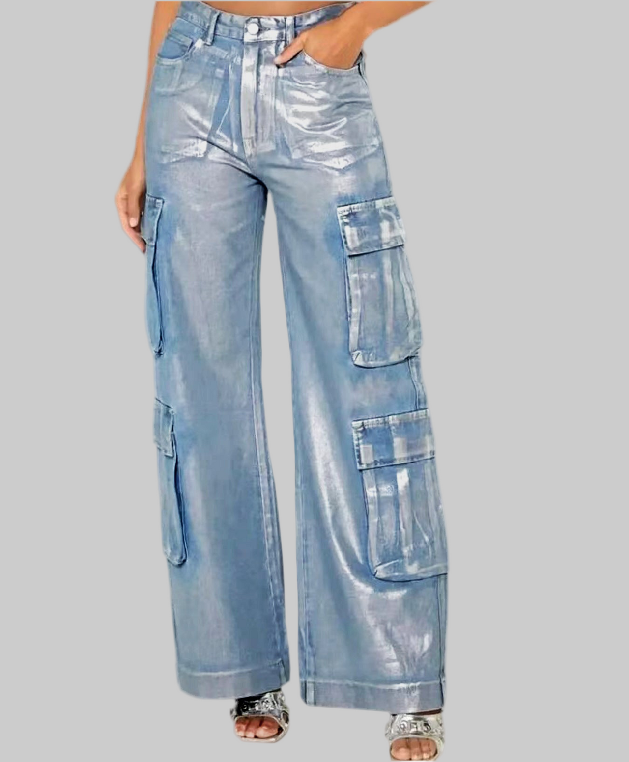 Blue Women Clothing Silver Craft Stretch Denim Multi Pocket Overalls - Modestly Vogue 