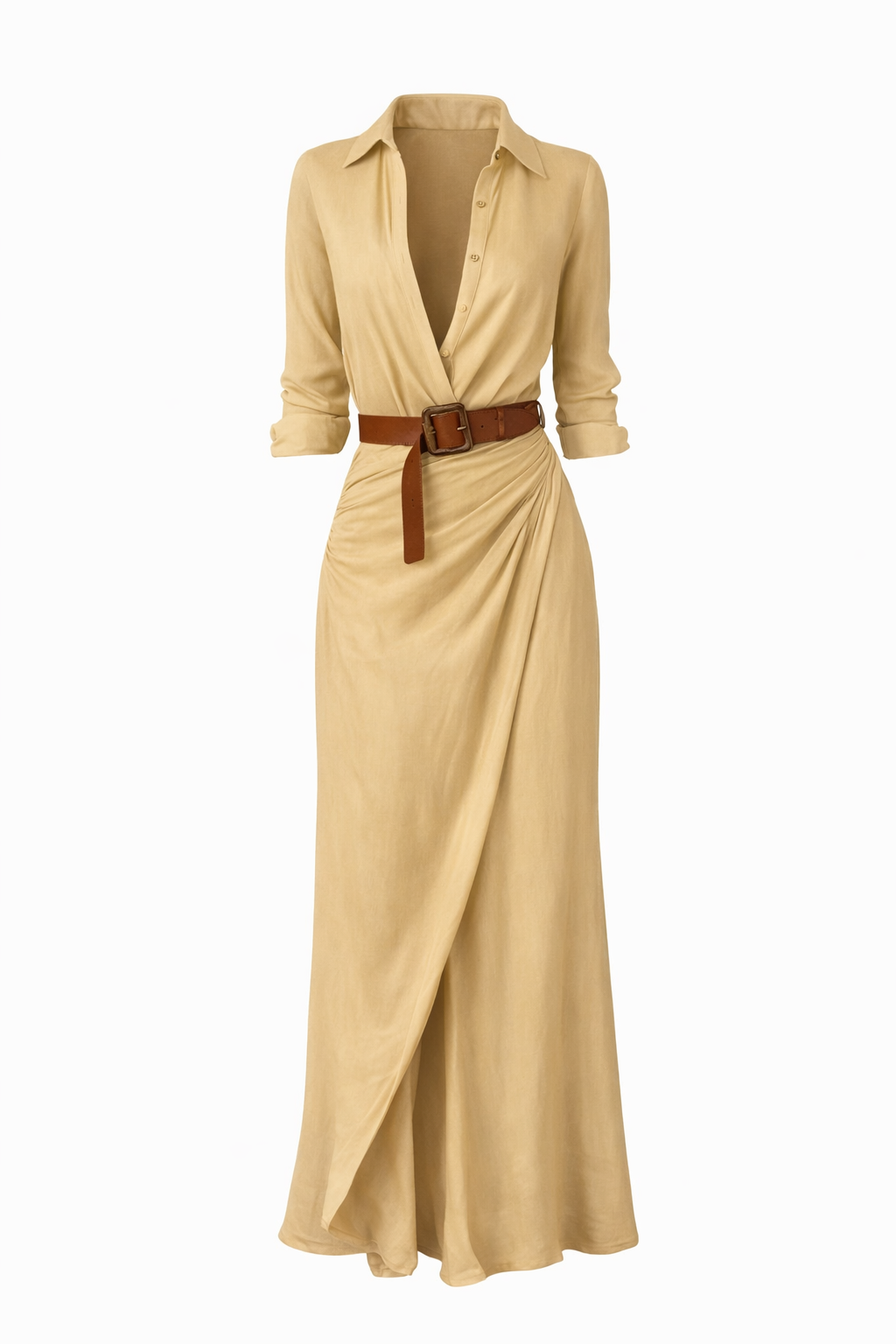 Full Size Ruched Long Sleeve Maxi Dress Plus Size - Modestly Vogue 