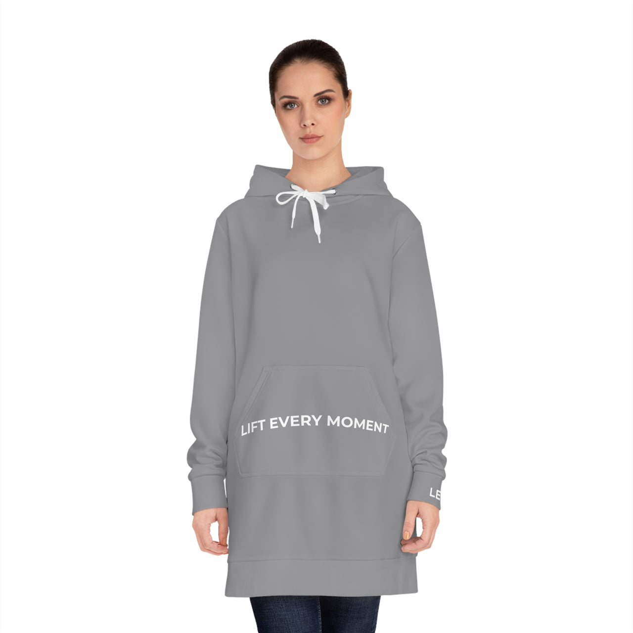 Modest in Motion Hoodie Dress — 'Lift Every Moment' Cozy Women's Pullover Dress Pink