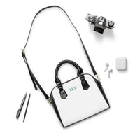 LEM Emerald Green Signature Satchel Shoulder Handbag — Classic Black & White Tote - Modestly Vogue 