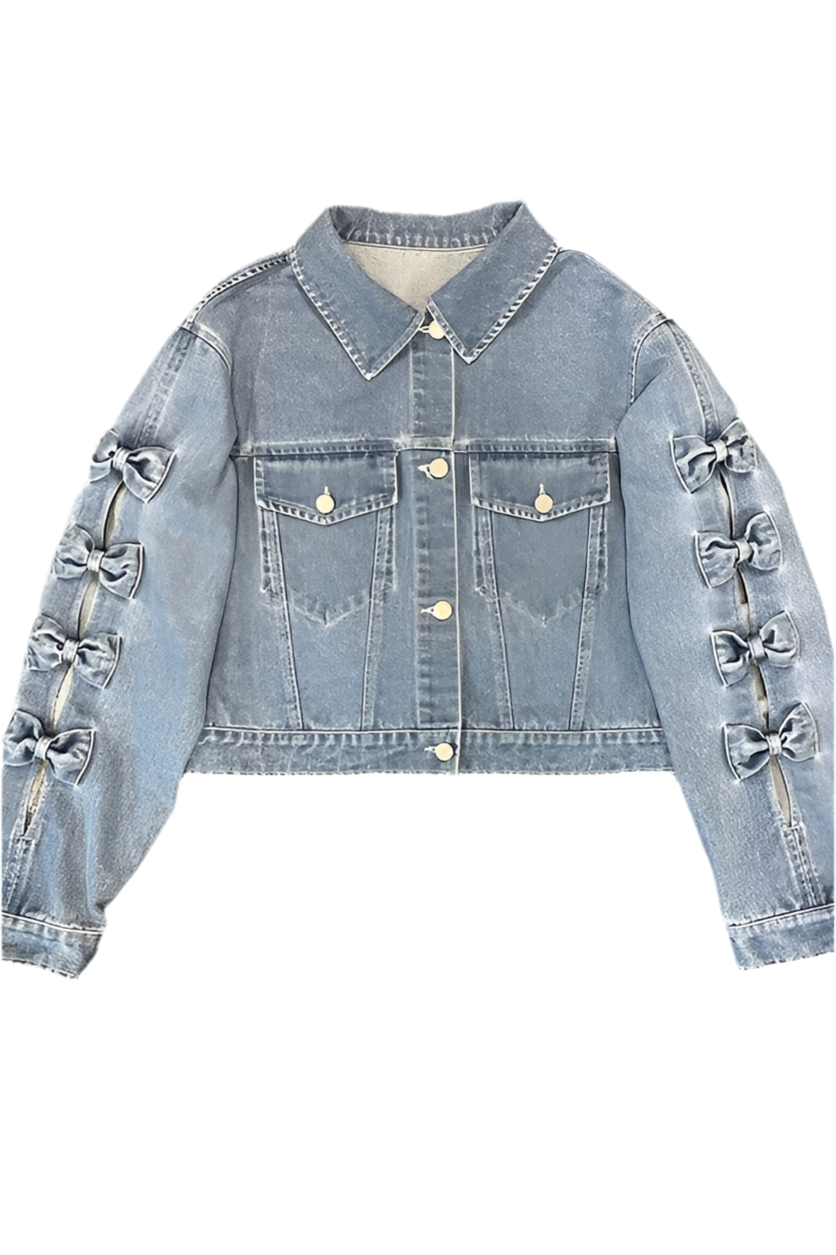 Cropped Bow denim jacket - Modestly Vogue 
