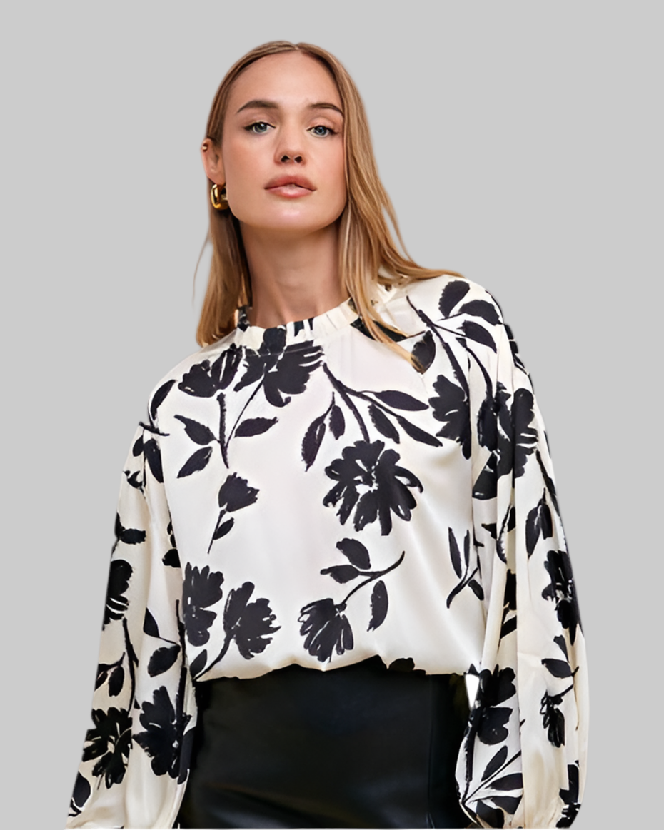 White Frill Printed Balloon Sleeve Blouse - Stylish & Trendy Women's Top - Modestly Vogue 