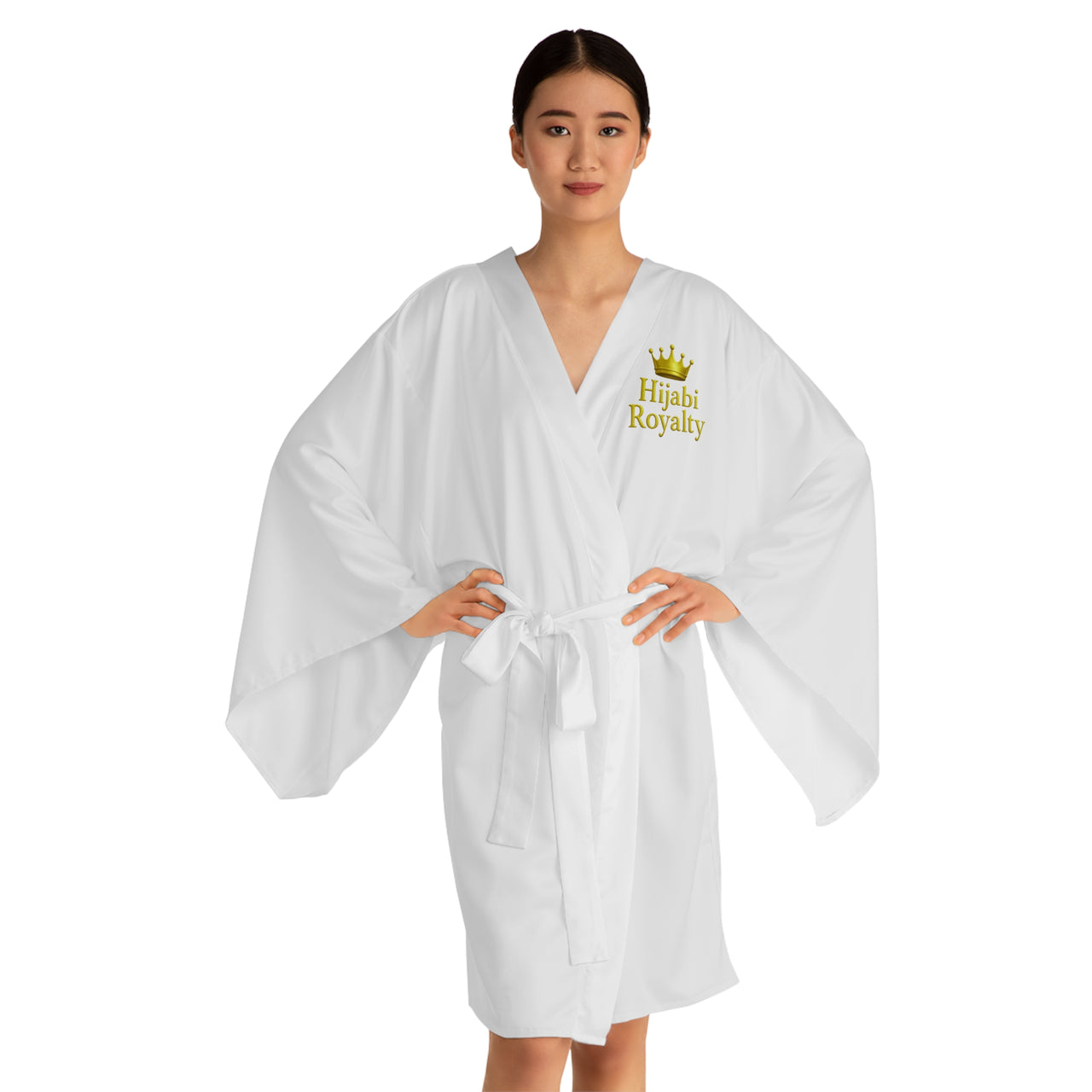 Hijabi Royalty™ Bridal Edition Kimono Robe – Luxury Spa Long Sleeve Robe with Crown Logo