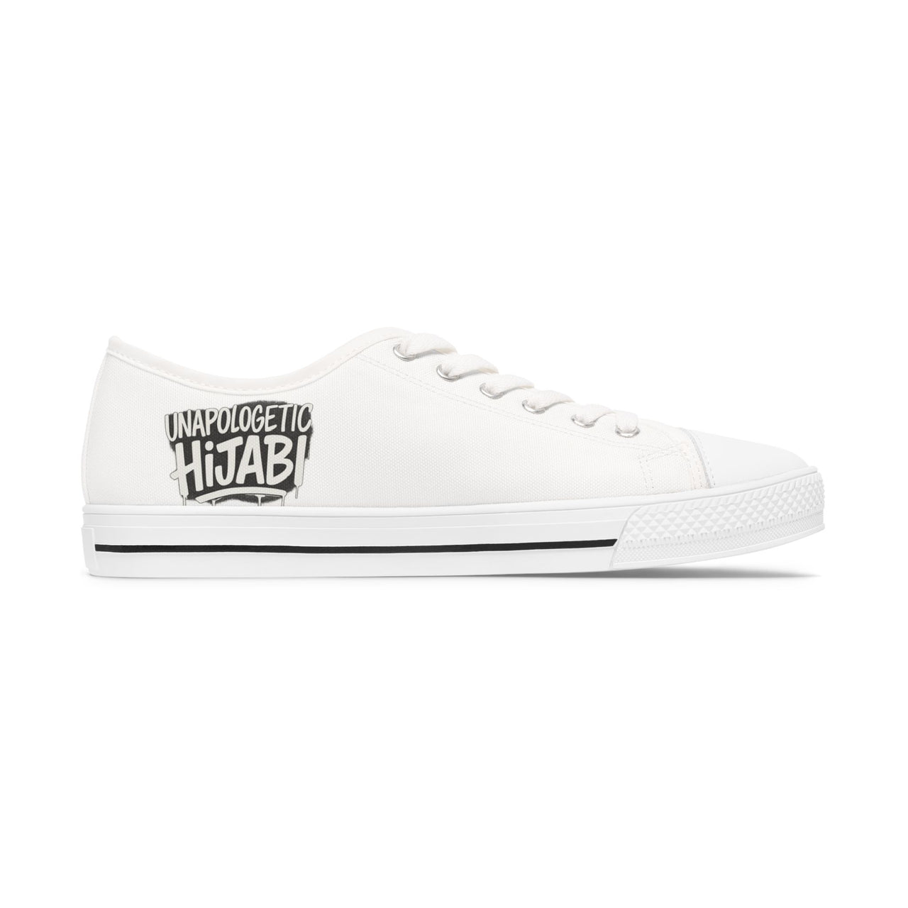 White Low Top Sneakers — "Unapologetic Hijabi" Classic Women's Canvas Trainers