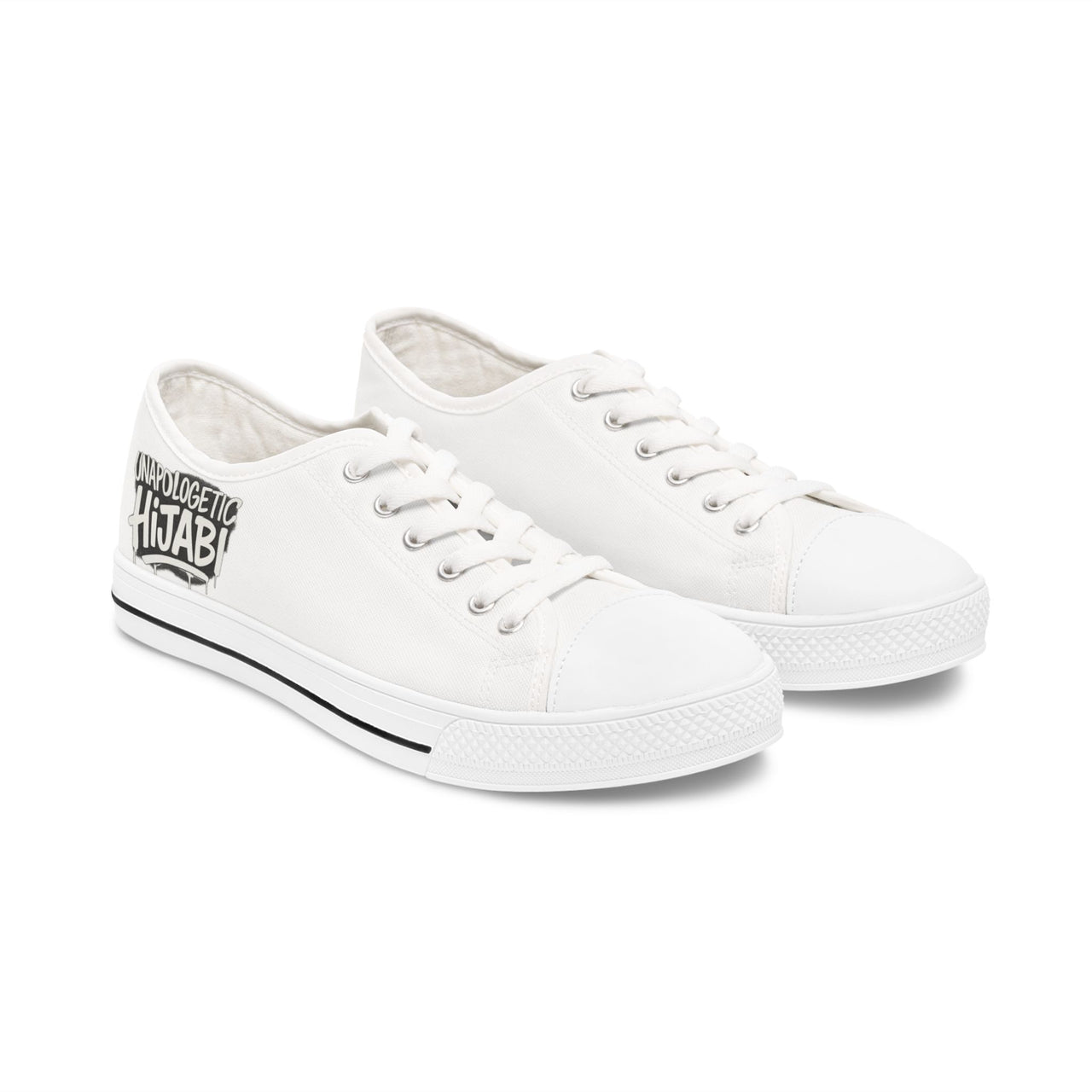 White Low Top Sneakers — "Unapologetic Hijabi" Classic Women's Canvas Trainers