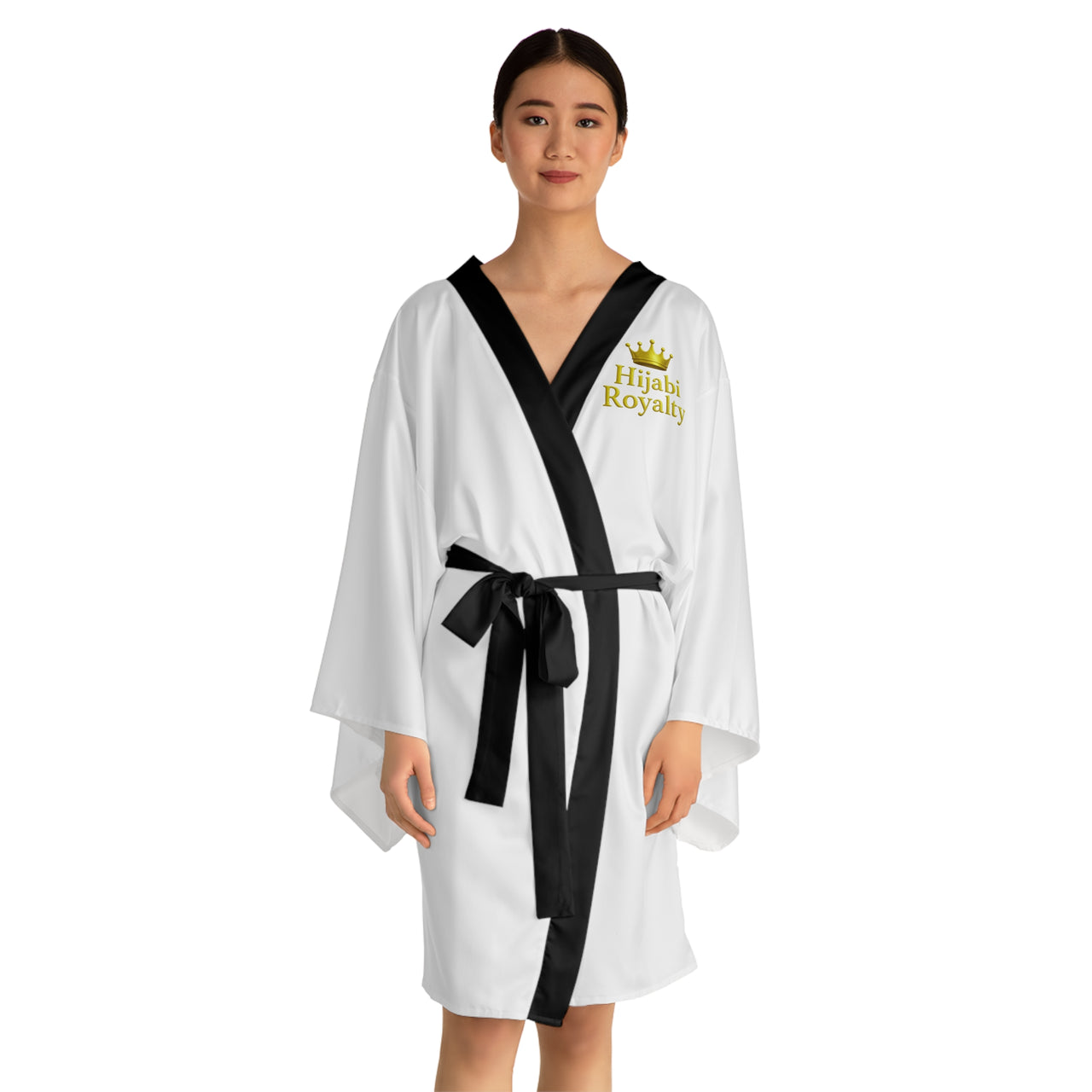 Hijabi Royalty™ Luxe Contrast Edition Kimono Robe – Luxury Spa Long Sleeve Robe with Crown Logo