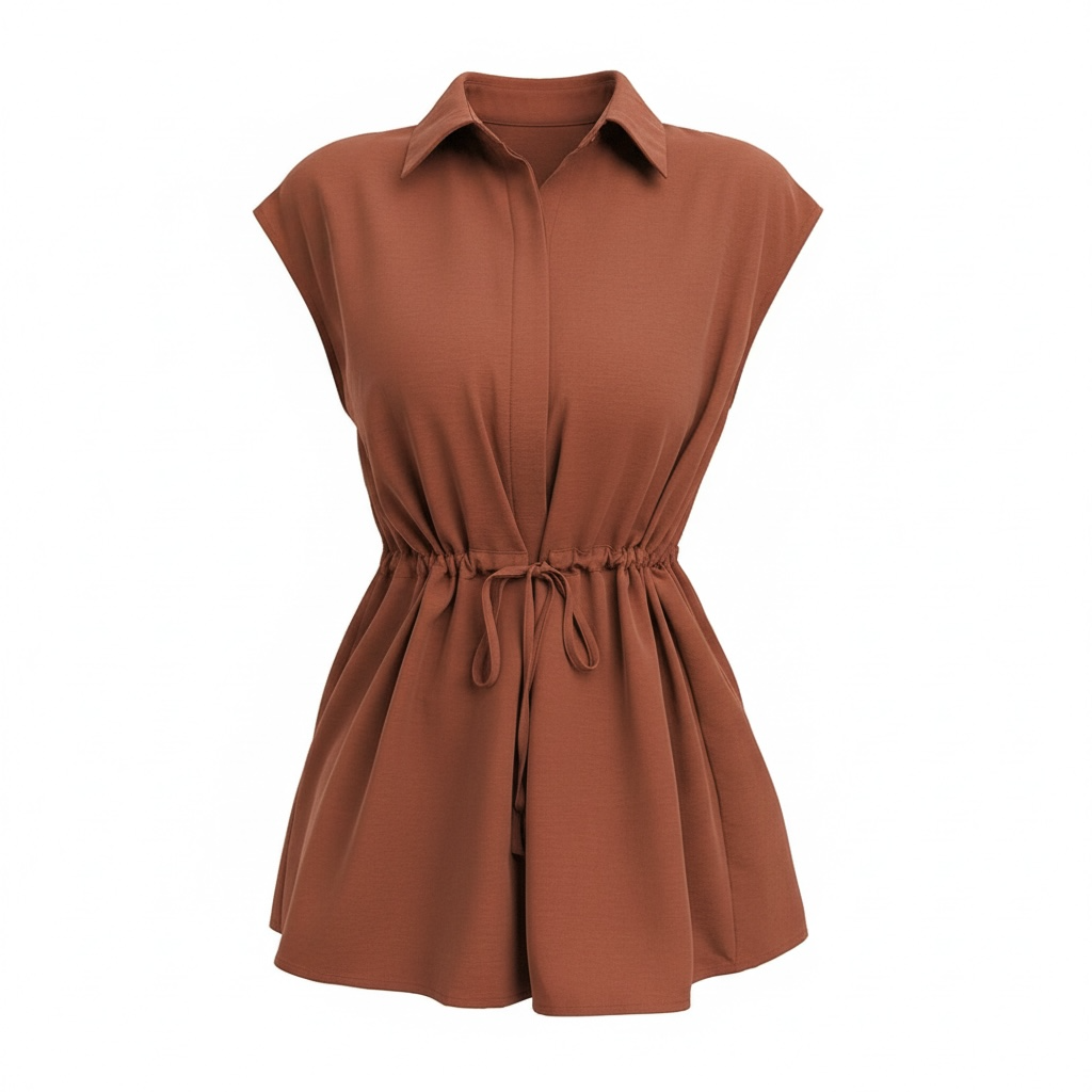 Drawstring Waist Cap Sleeve Shirt - Modestly Vogue 
