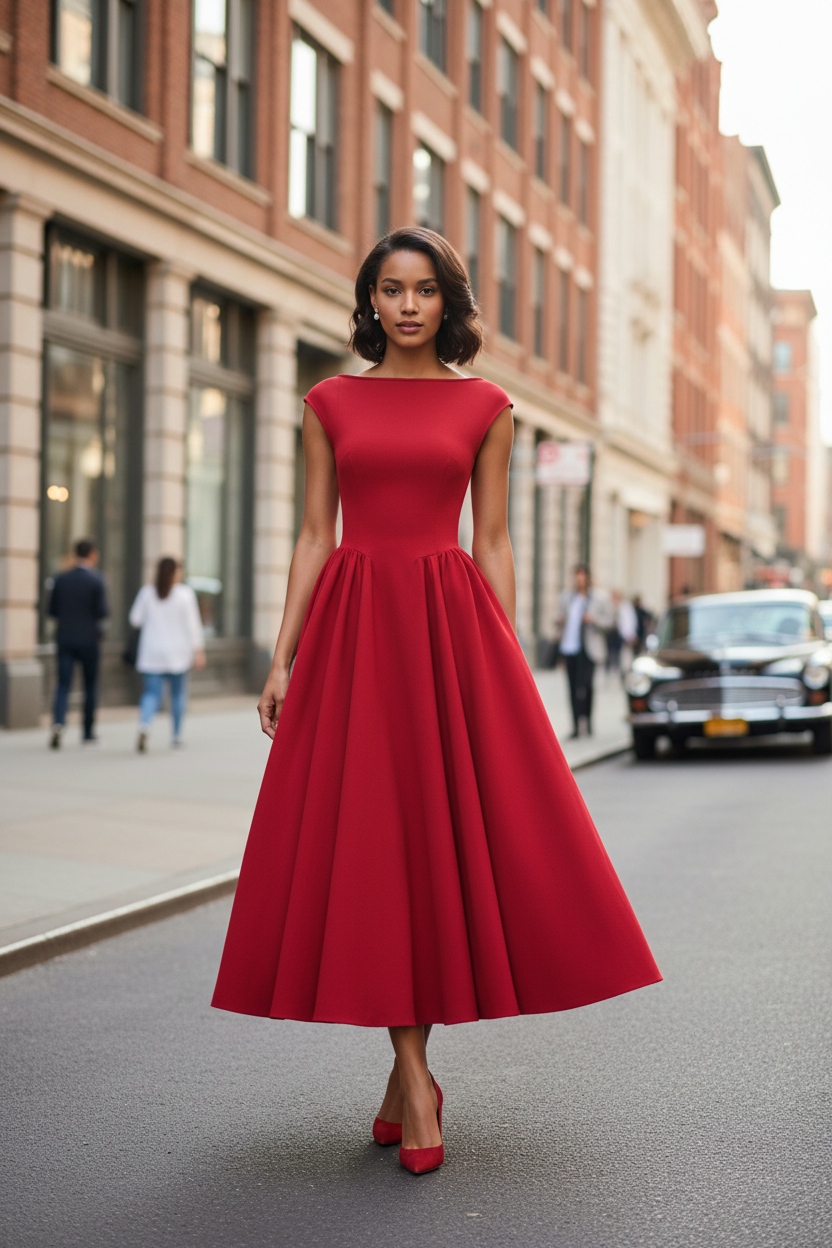 Full Size Cap Sleeve A-Line Midi Dress Plus Size - Modestly Vogue 