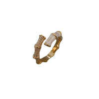 Backgammon Bamboo Ring Zircon Adjustable Ring - Modestly Vogue 