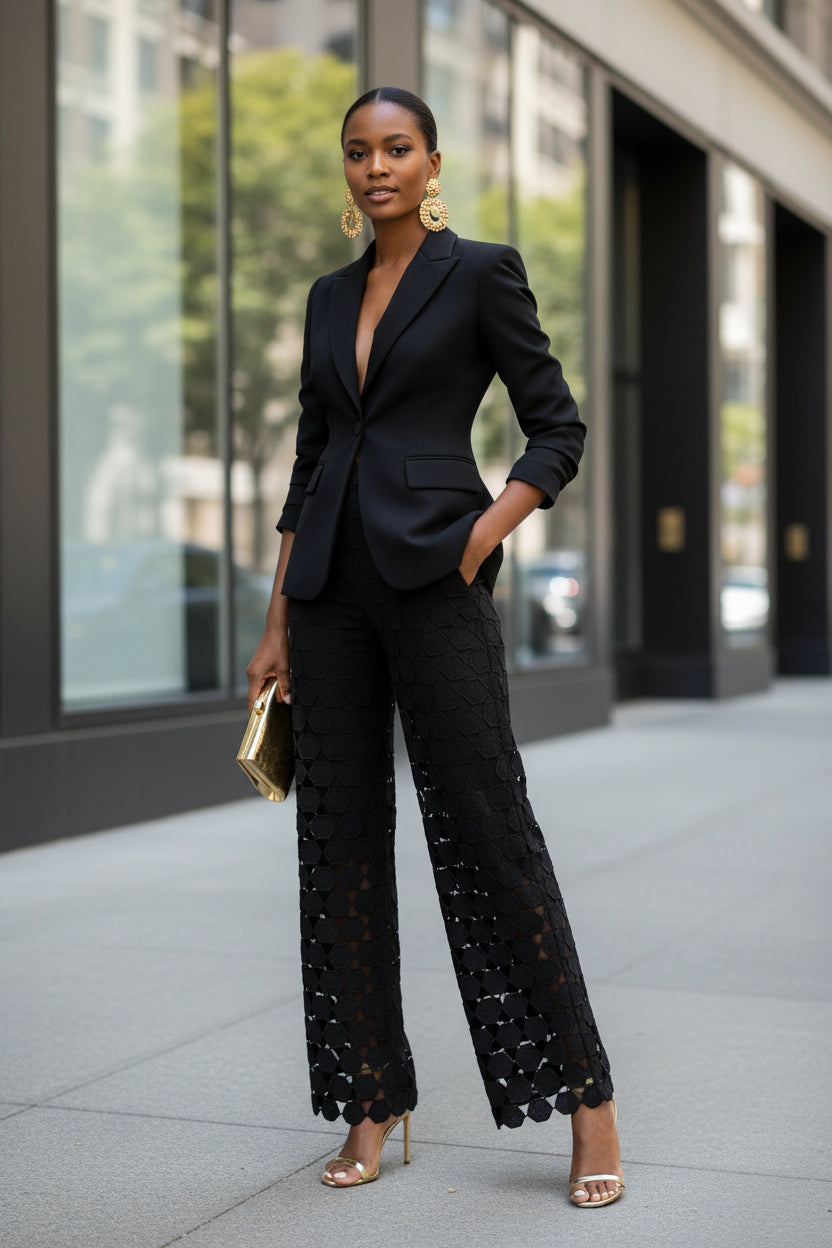 Fashionable Elegant Round Design Tassel Hollow-out Embroidered High Waist Wide-leg Pants - Modestly Vogue 