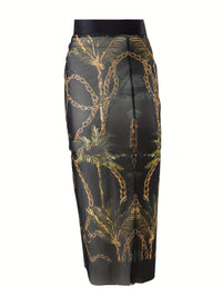 Black Coconut Tree Chain Print Sleeveless - Modestly Vogue 