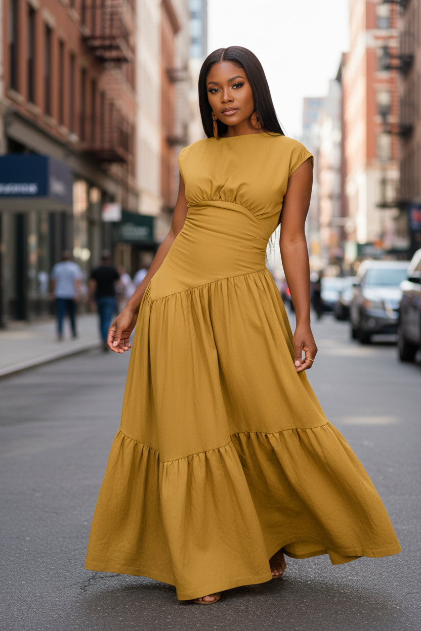 Solid Color Sleeveless Pleated Loose Big Hem Nylon Dress - Modestly Vogue 