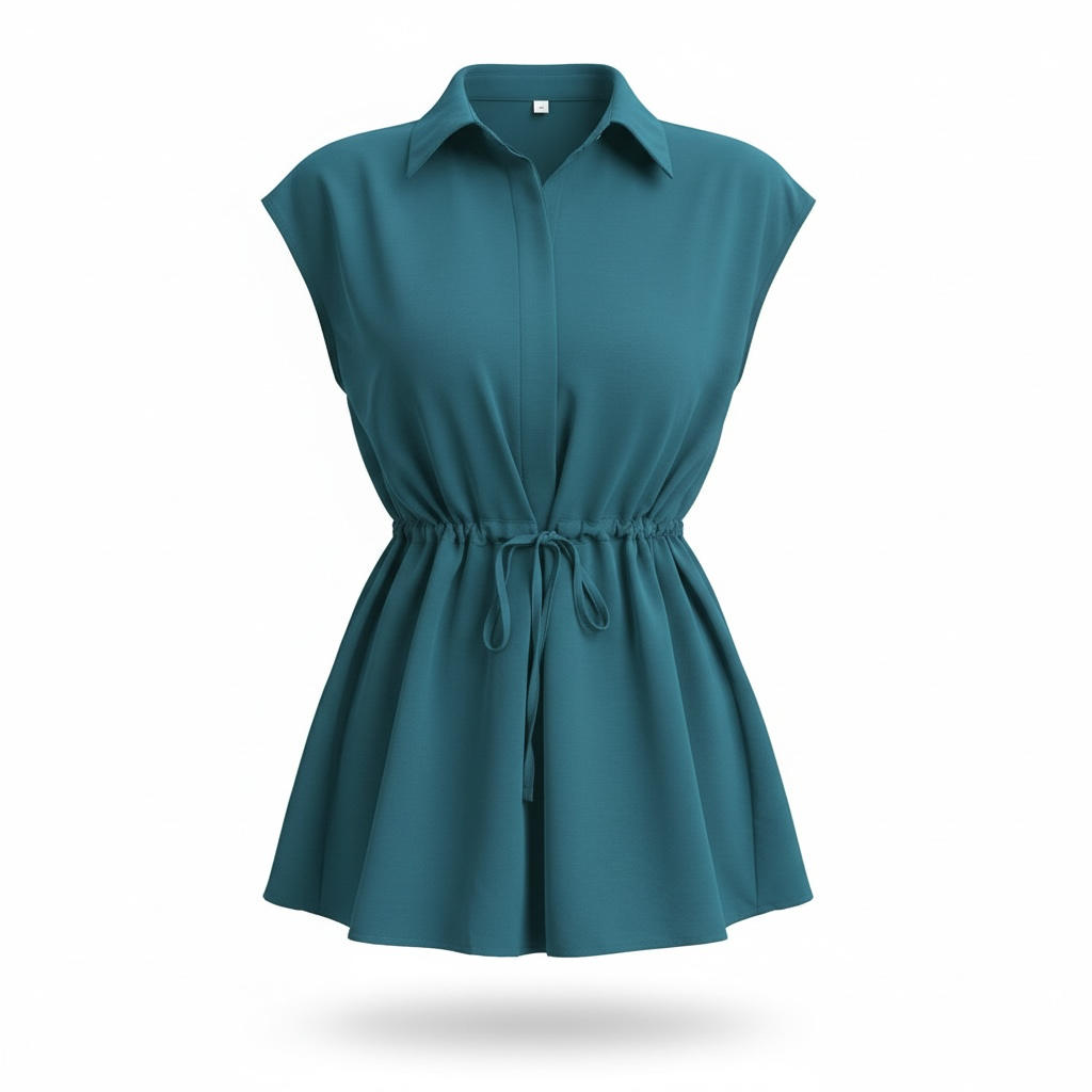 Drawstring Waist Cap Sleeve Shirt - Modestly Vogue 