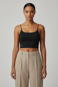 LEM Black Luxe Women's Stretch Bralette — Seamless Strappy Crop Top - Modestly Vogue 