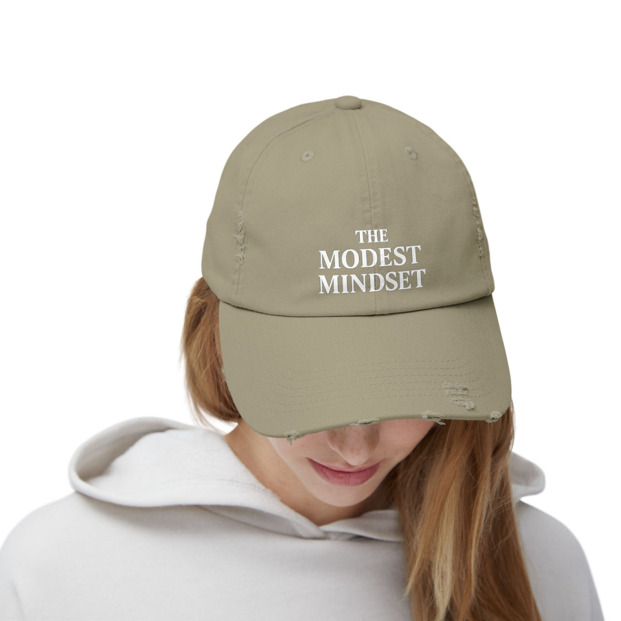 Unisex Distressed Cap – Modest Mindset Inspirational Hat for Everyday Style