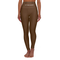 High-Waisted Yoga Leggings — LIFT EVERY MOMENT Logo Pants Brown