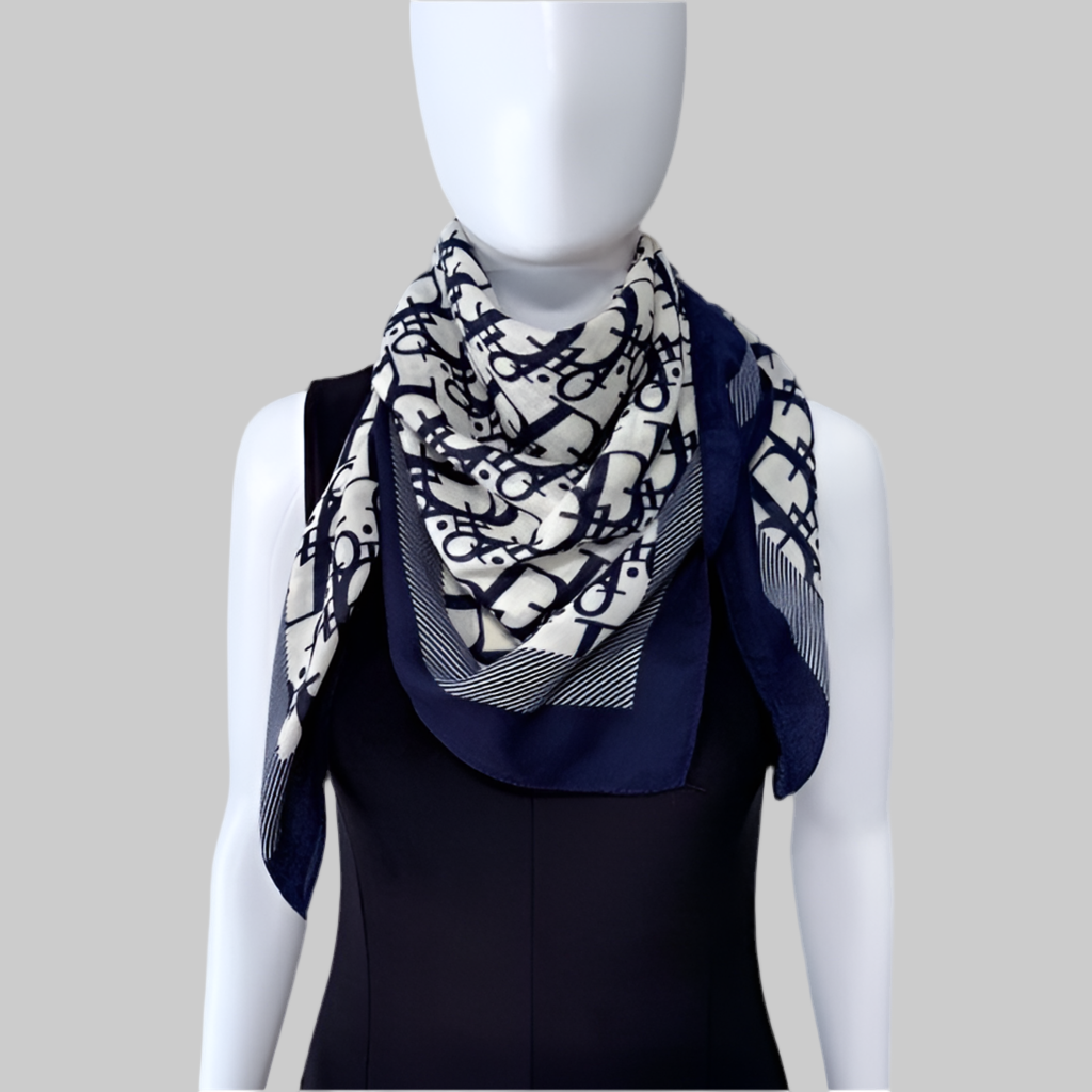 100% Cotton Square Scarf – Blue “Initial D” Print Bandana Style Accessory - Modestly Vogue 