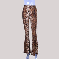 Leopard Print Elastic High Waist Bell-bottom Pants Women Long Women Clothing - Modestly Vogue 