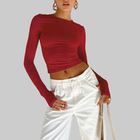 New Women's Solid Color Base Round Neck Long Sleeve Top Women