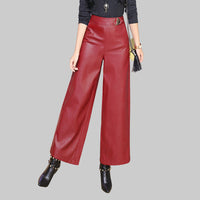 Wide Leg  Women's Straight-leg Trousers Leather Pants - Modestly Vogue 