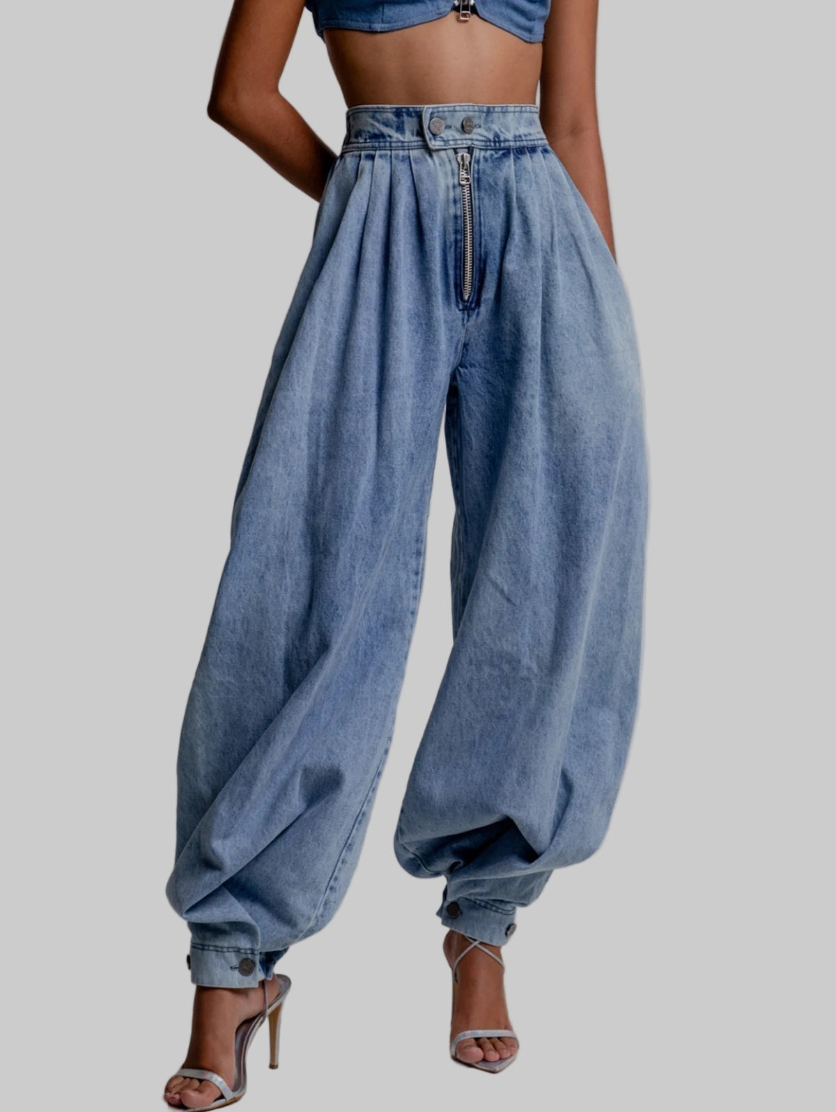 High Waist Zipper Denim Loose Harem Pants