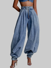 High Waist Zipper Denim Loose Harem Pants