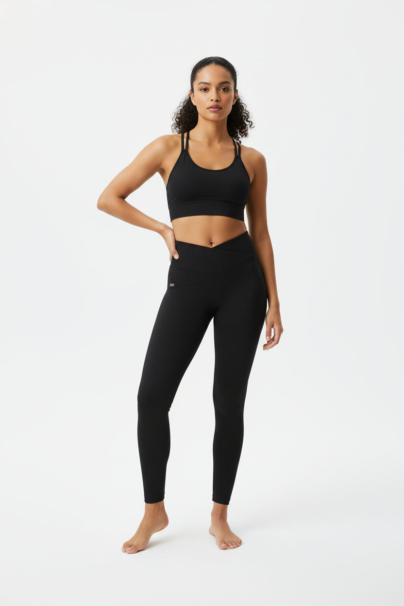 LEM Noir High-Waist Luxe Leggings — V-Front Seam Performance Yoga Pants - Modestly Vogue 