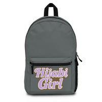Grey Stylish Personalized Hijabi Girl Backpack for School, Travel, Gym,
