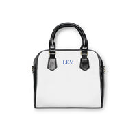 LEM Cobalt Blue Signature Satchel Shoulder Handbag — Classic Black & White Tote - Modestly Vogue 