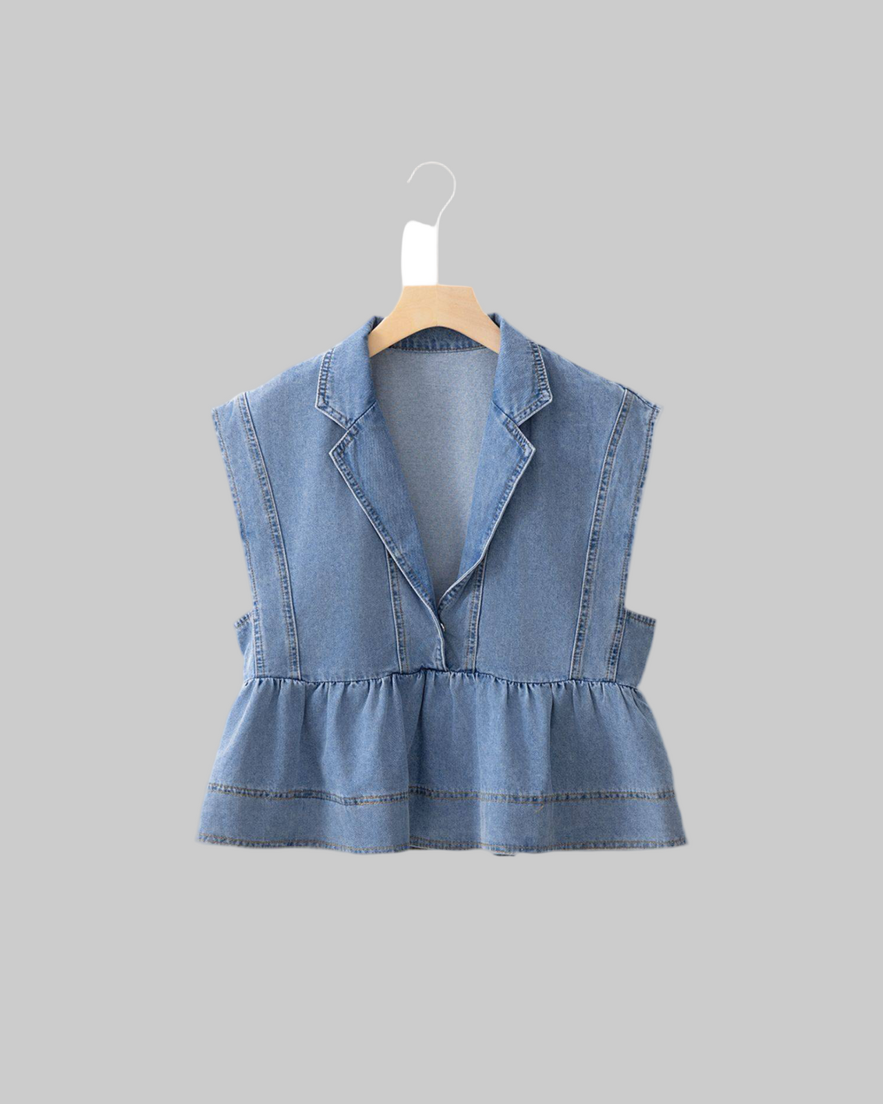 Trendy Lapel Collar Peplum Denim Top – Chic & Stylish Women’s Top - Modestly Vogue 