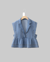 Trendy Lapel Collar Peplum Denim Top – Chic & Stylish Women’s Top - Modestly Vogue 
