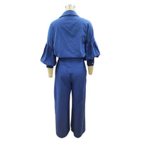 Autumn Solid Color Long Sleeved Shirt Wide Leg Pants Cotton Linen Two Piece Sets - Modestly Vogue 