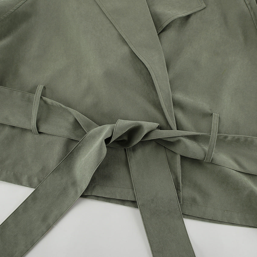 High End French Large Collared Lace up Windbreaker Women Autumn Coat - Modestly Vogue 