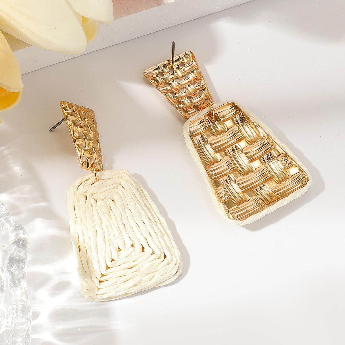 Raffia Earrings Women's Fashion Trapezoidal Alloy - Modestly Vogue 