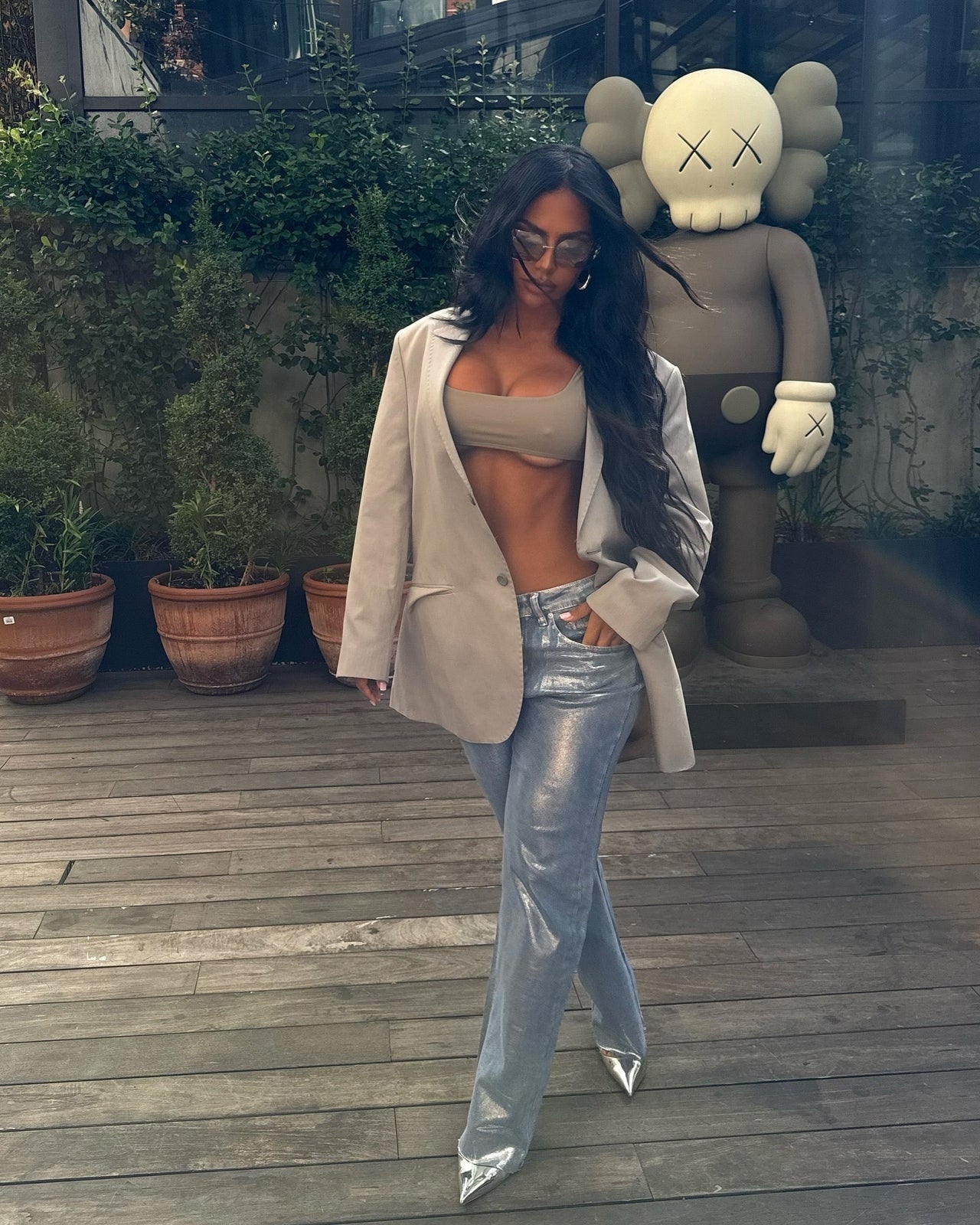 Women’s Hot Silver Baggy Jeans – Vintage Metallic Denim Pants