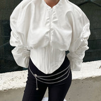 Waist-tucking Pleated Round-neck Long-sleeved Coat