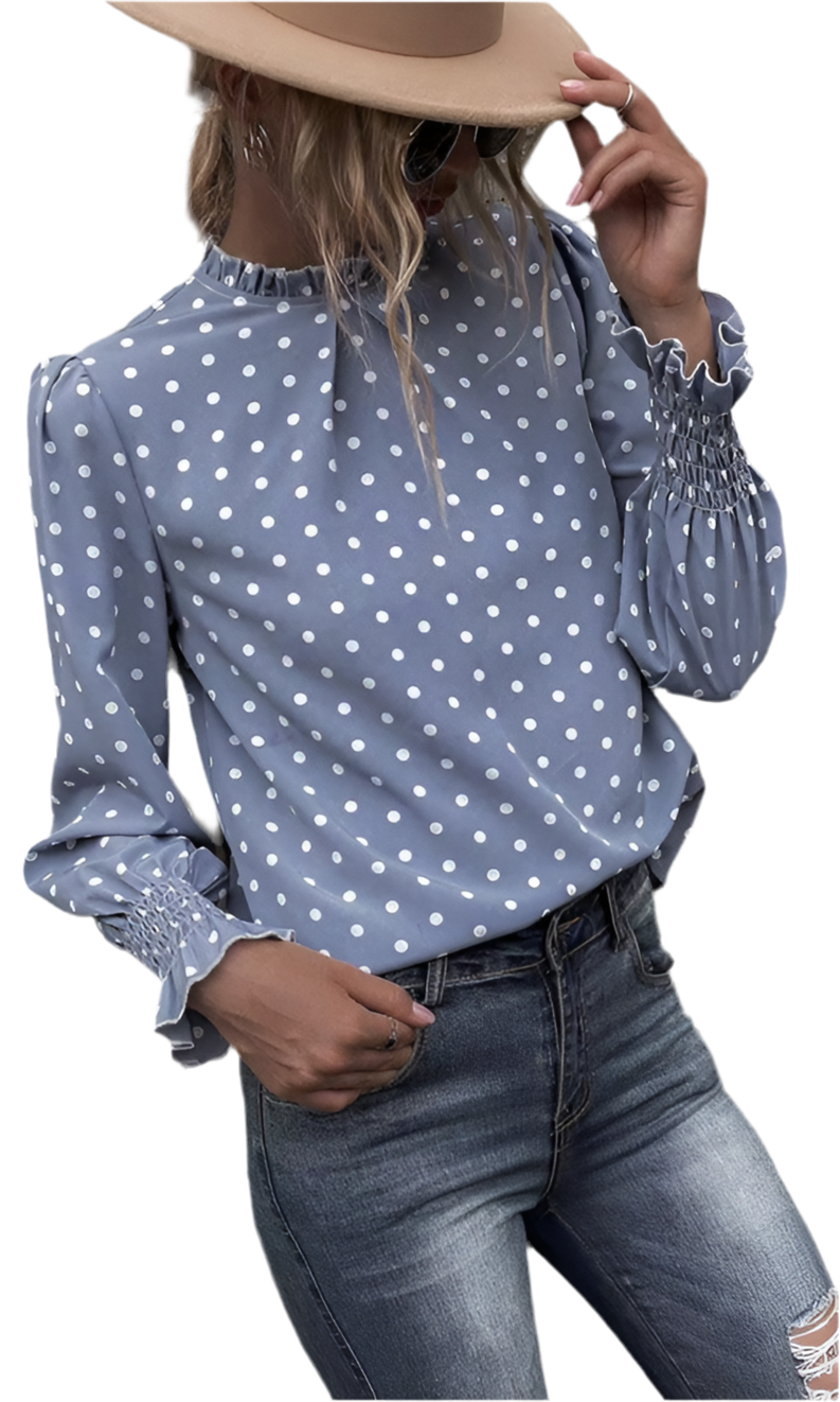 Polka Dot Print Lantern Sleeve Blouse – Playful & Chic Women’s Top - Modestly Vogue 