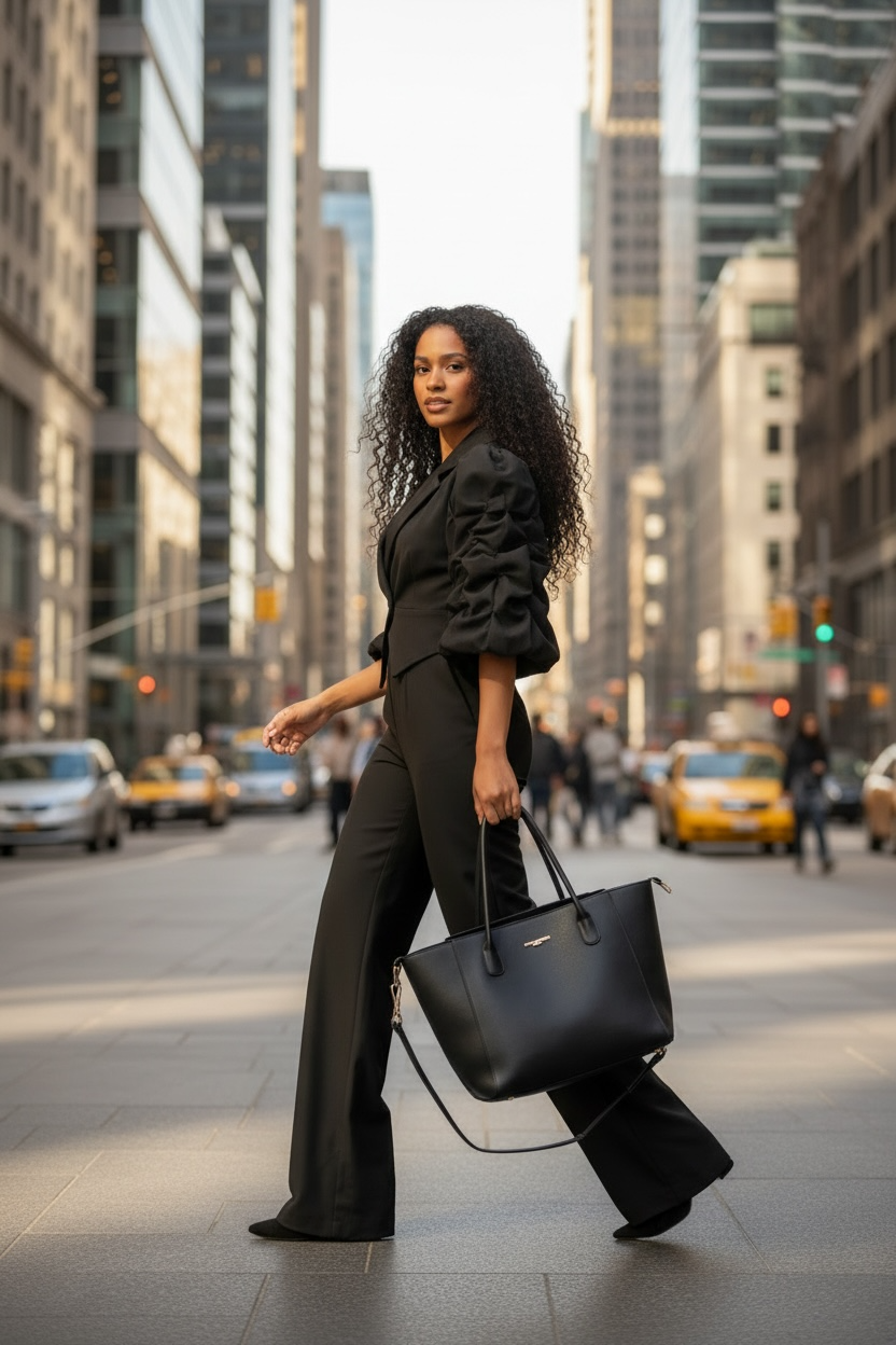 Office Casual Large Collared Pleated Sleeves Work Pant Two Piece Sets - Modestly Vogue 