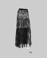 Black Floral Lace Ruffled Maxi Skirt – Elegant Romantic Layered Skirt - Modestly Vogue 