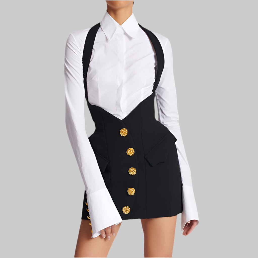 Black Star Rose Metal Buckle Halter Skirt Hip Skirt Set - Modestly Vogue 