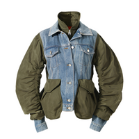 Blue Winter Loose Color Matching Denim Cotton Jacket Jacket Coat Women Small - Modestly Vogue 