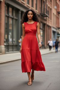 Umgee Smocked Waist Tiered Midi Dress - Modestly Vogue 