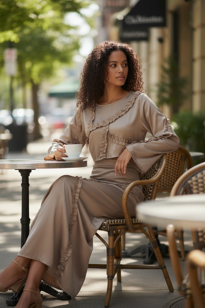 Graceful Women’s Asymmetric Ruffled Top & Skirt Set - Modestly Vogue 