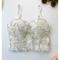 Diamond-Embedded Lace Corset Waist Top with Ruffles & Steel Boning - Modestly Vogue 