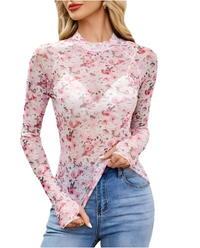 Mesh Printed Long Sleeve - Modestly Vogue 