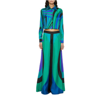 Blue and Green Multicolored Pucci Print Two Piece Pant Set - Modestly Vogue 
