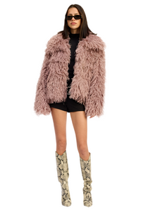 SHAGGY FAUR FUR COAT WITH COLLAR