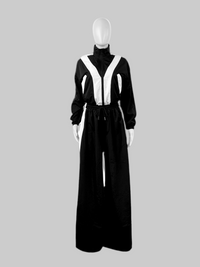 Black Zipper Waist Stitching Contrast Color Oversized Super Trendy Two Piece Suit