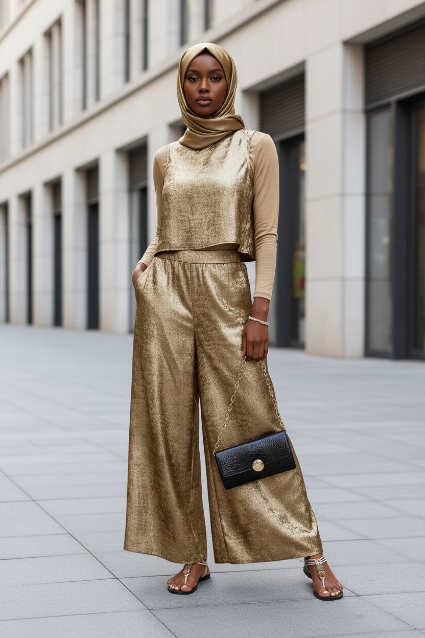 Round Neck Tank and Pants Set - Modestly Vogue 