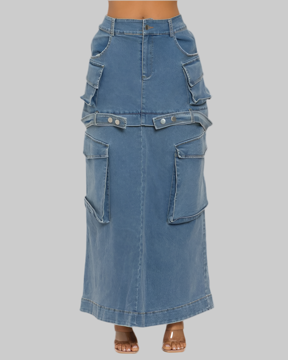 Utility Denim Maxi Skirt - Modestly Vogue 